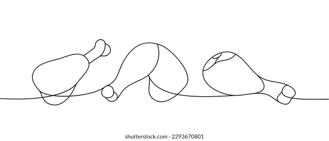 Set of chicken drumstick one line continuous drawing. Chicken meat continuous one line illustration. Vector minimalist linear illustration.