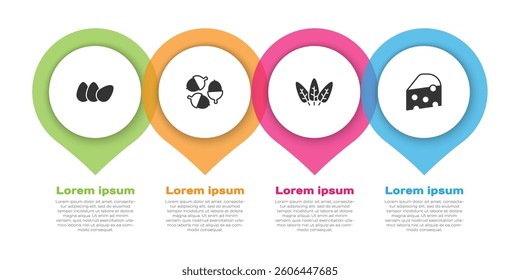 Set Chicken egg, Acorn, Leaf and Cheese. Business infographic template. Vector