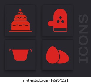 Set Chicken egg , Cake , Oven glove  and Cooking pot  icon. Vector