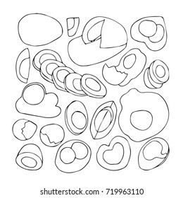 Set of chicken egg. Doodle style. Design icon, print, logo, poster, symbol, decor, textile, paper