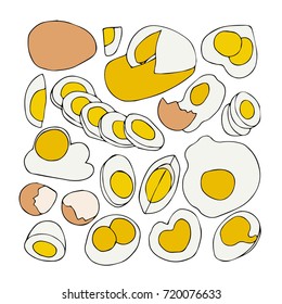Set chicken egg. Doodle style. Design icon, print, logo, poster, symbol, decor, textile, paper