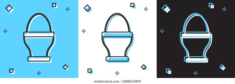 Ponga el huevo de pollo en un icono aislado sobre fondo negro azul y blanco.  Vector