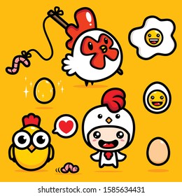 set of chicken and egg vector designs