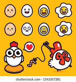 set of chicken and egg vector designs