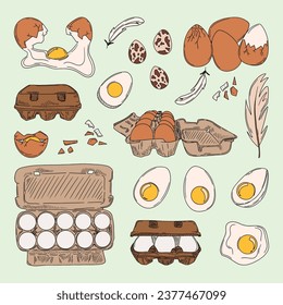 A set of chicken eggs in a cardboard package. Eggs with whole and broken shells. Concept of organic products.	