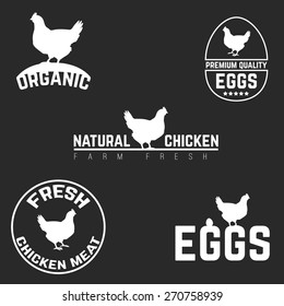 Set chicken and eggs farm logo emblem. Natural and fresh farm. Vector illustration