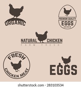 Set of chicken and eggs farm logo emblem. Natural and fresh farm. Vector illustration