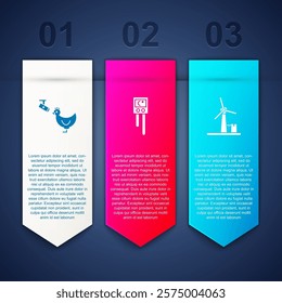 Set Chicken farm and camera, Temperature humidity sensor and Wind turbine. Business infographic template. Vector