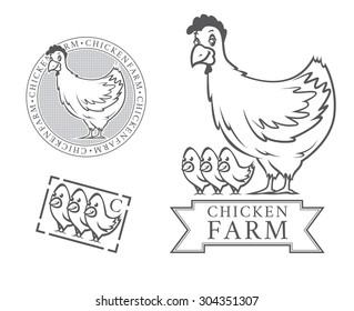 Set of  chicken farm labels and design elements