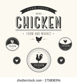 Set of chicken farm  and market labels