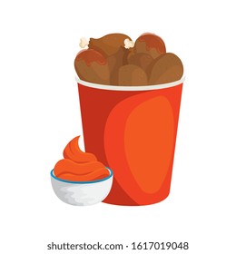 set of chicken food in container with sauce isolated icon vector illustration design
