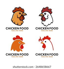 Conjunto de Logotipos de Alimentos de Frango com Ícones de Cabeça de Galo