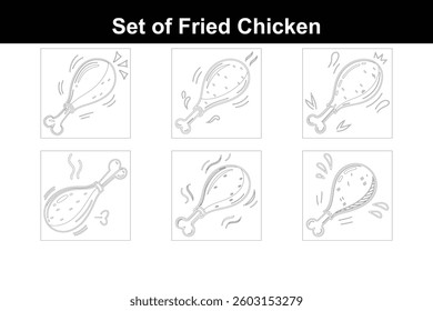 Set of Chicken Fried Line Art