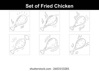Set of Chicken Fried Line Art