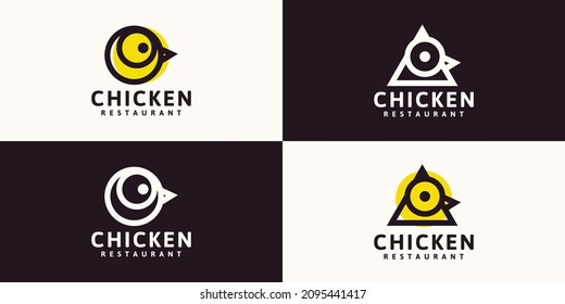 set of chicken head logo with line art style, reference for restaurant and business etc.