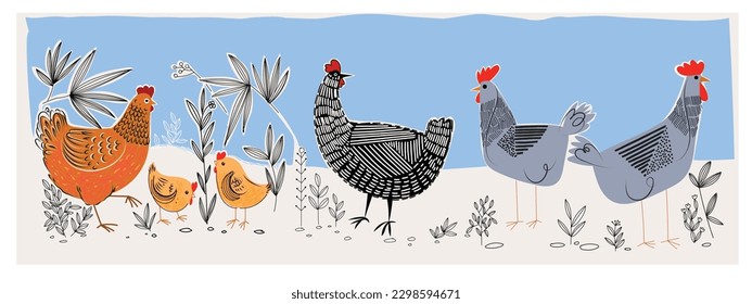 Set of chicken hen icon character animal poultry farm vector illustration.