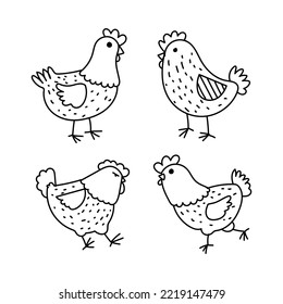 Set of chicken, hen, little chicken sketch hand drawn character icon vector illustration.
