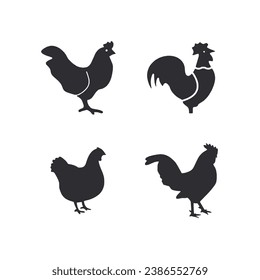 set of chicken icon silhouettes