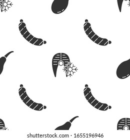 Set Chicken leg, Fresh frozen fish steak and Sausage on seamless pattern. Vector
