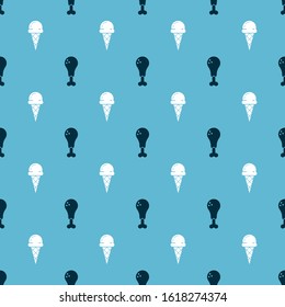 Set Chicken leg and Ice cream in waffle cone on seamless pattern. Vector