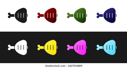 Set Chicken leg icon isolated on black and white background. Chicken drumstick.  Vector Illustration
