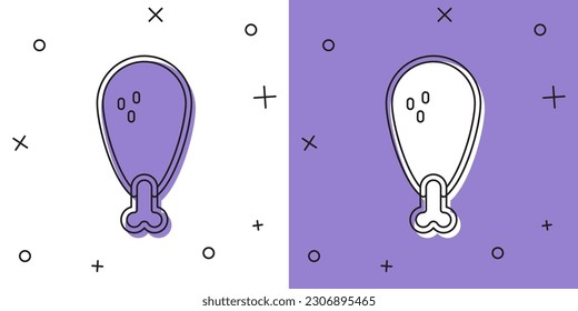 Set Chicken leg icon isolated on white and purple background. Chicken drumstick.  Vector
