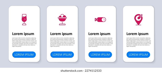 Set Chicken leg, Salami sausage, Ice cream in the bowl and Wine glass. Business infographic template. Vector