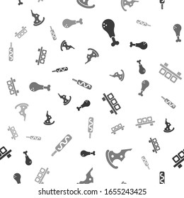 Set Chicken leg, Slice of pizza, Sushi on cutting board and Ice cream on seamless pattern. Vector