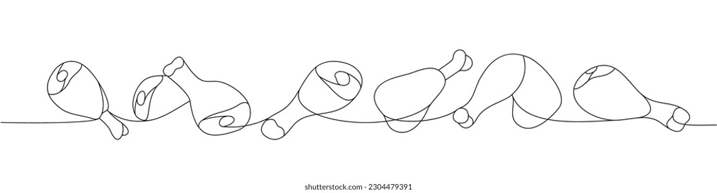 Set of chicken legs one line continuous drawing. Raw chicken meat parts continuous one line illustration. Vector minimalist linear illustration.