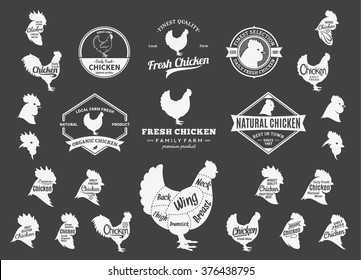 Set of chicken logo. Chicken cuts diagram