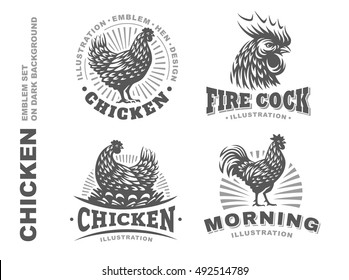 Set chicken logo, design emblem on white background