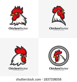 Set of Chicken logo design vector template, Rooster illustration, Symbol icon