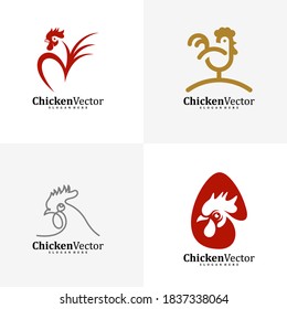 Set of Chicken logo design vector template, Rooster illustration, Symbol icon