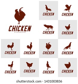 Set of Chicken Logo Vector Illustration. Icon logo chicken bird vector. Icon Symbol. Silhouette