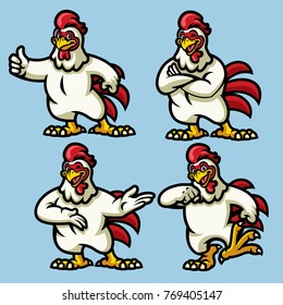 set of chicken Mascot cartoon chracter