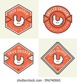Set of chicken meat logo, badges, banners, emblem and design elements for shop and restaurant. Vector illustration.