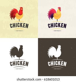 Set of chicken meat logo, badges, banners, emblem and design elements for food shop and restaurant. Vector illustration