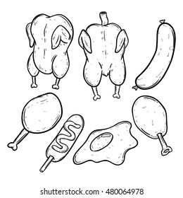 set of chicken meat using doodle or hand drawing style