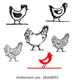 Set of chicken ornate silhouette for your design