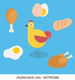 Set of chicken products. Vector illustration.