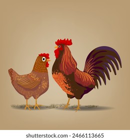 Set of chicken, rooster, hen, poultry farm animal set collection hand drawn vector illustration. Livestock pet domestic animal.