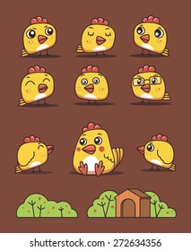 set chickens with different emotions

