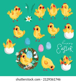 Set of chickens and eggs for Easter decor