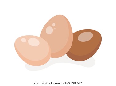 Set of chiken eggs. Natural, fresh and organic products, protein and yolk. Icon for social networks and graphic elements for website. Fried eggs and omelet ingredient. Cartoon flat vector illustration