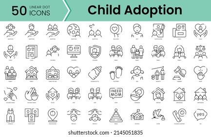 Set of child adoption icons. Line art style icons bundle. vector illustration