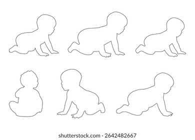 Set Of Child and Babies Silhouettes Illustration Isolated On White Background. Newborn baby child 0-1 year. Vector illustration. EPS 10