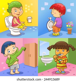 set of child daily activities