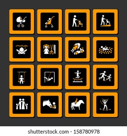 Set of  "Child Friendly" pictogram on black background
