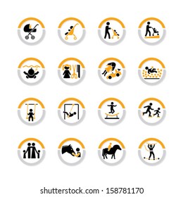 Set of  "Child Friendly" pictogram in semicircles with shadow