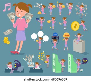 A set child girl with concerning money and economy.
There are also actions on success and failure.
It's vector art so it's easy to edit.